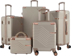 طقم شنط سفر ABS ليمرا، 5 مقاسات، 4 عجلات، زاويه 360 درجة، LMA-1467 - ذهبي product image