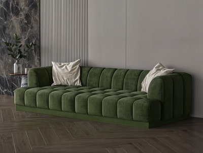 Modern Swedish wood sofa, 225x85x37 cm, velvet fabric - olive product image 3