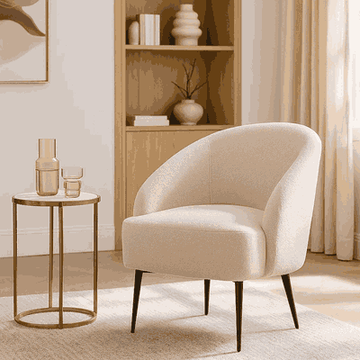 Modern Metal Chair, 85×80×75 Cm, Boucle Fabric - Beige product image 1