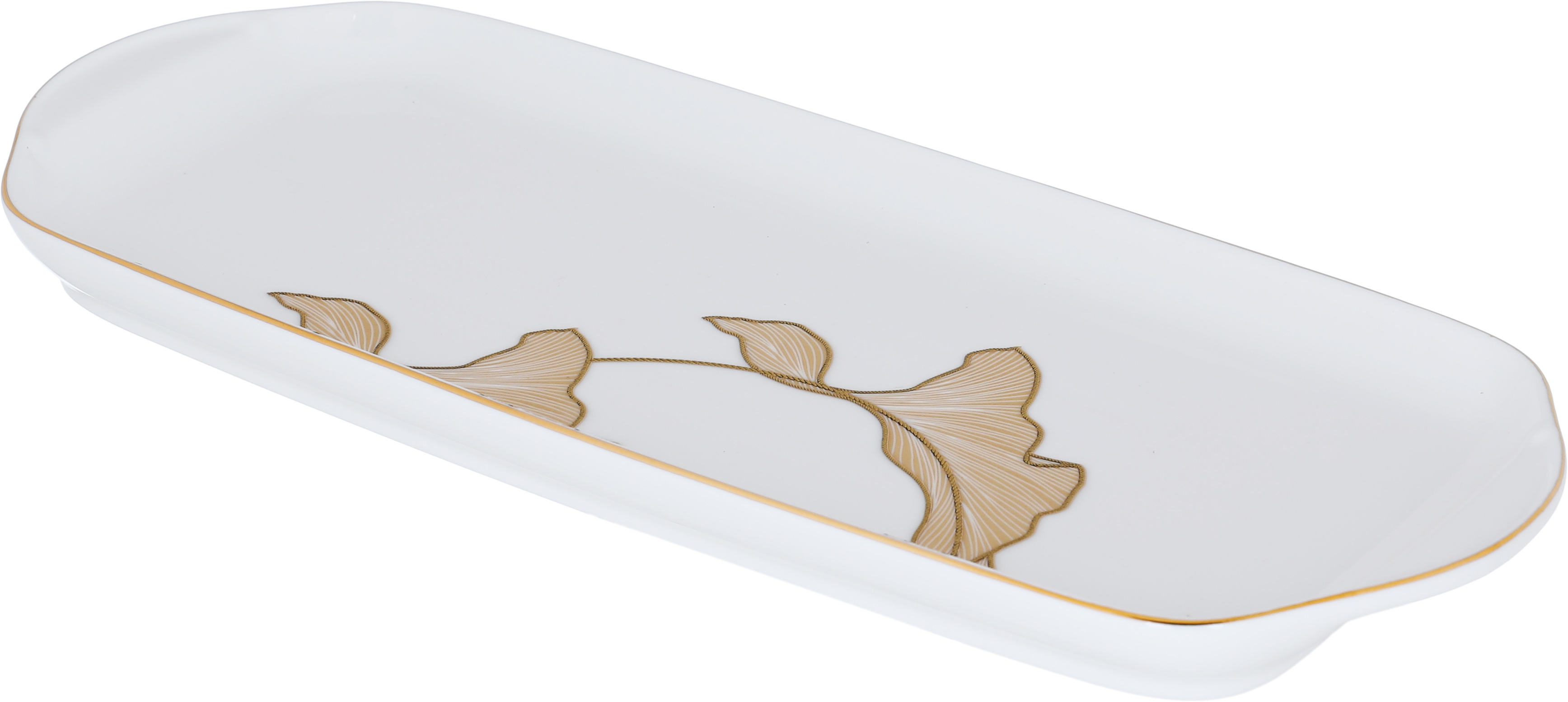 Al Saif Gallery porcelain dessert plate, 12 inches, rectangular, golden pattern - white product image 2