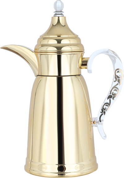 Al Saif Gallery Qamar Thermos Dallah, 0.6 L, Transparent Handle, Stainless Steel Inner Case, Stainless Steel Outer Body - Gold product image 2