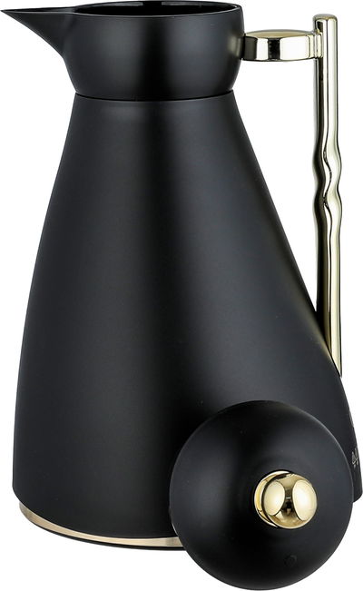 ترمس نور جلوري، 1 لتر، حافظة داخلية زجاج، ضغاط، يد ذهبي- أسود product image 4