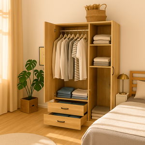 MDF Wood Wardrobe, 200×120×54 Cm, Three Doors, 2 Drawers - Brown product image 2