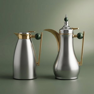Al Saif Gallery Alaa thermos set, 1/0.75 liter, two pieces, thermal glass inner container, steel outer shell - silver product image
