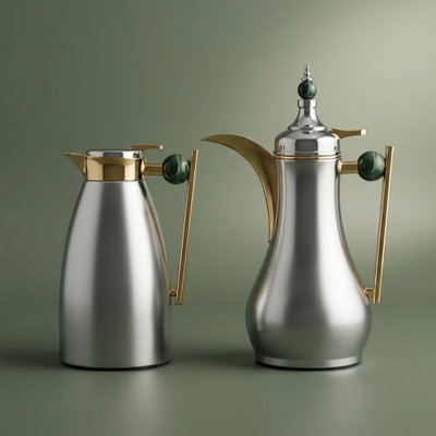 Al Saif Gallery Alaa thermos set, 1/0.75 liter, two pieces, thermal glass inner container, steel outer shell - silver product image 1