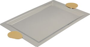 Al Saif Gallery stainless steel serving tray, 49x32x2.2 cm, rectangular, gold handle - silver gold product image 2