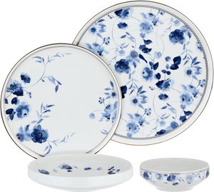 Alsaif gallery Porcelain Dinner Set, 24 Pieces, Round Shape, Blue-White-Blue Pattern product image