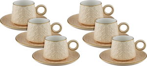 Al Saif Gallery Turkish coffee cup and saucer set, 12 pieces, Islamic design - Beige product image