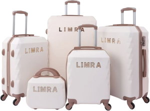 طقم شنط سفر ABS ليمرا، 5 مقاسات، 4 عجلات، زاويه 360 درجة، LMA-1151 - بيج ذهبي product image