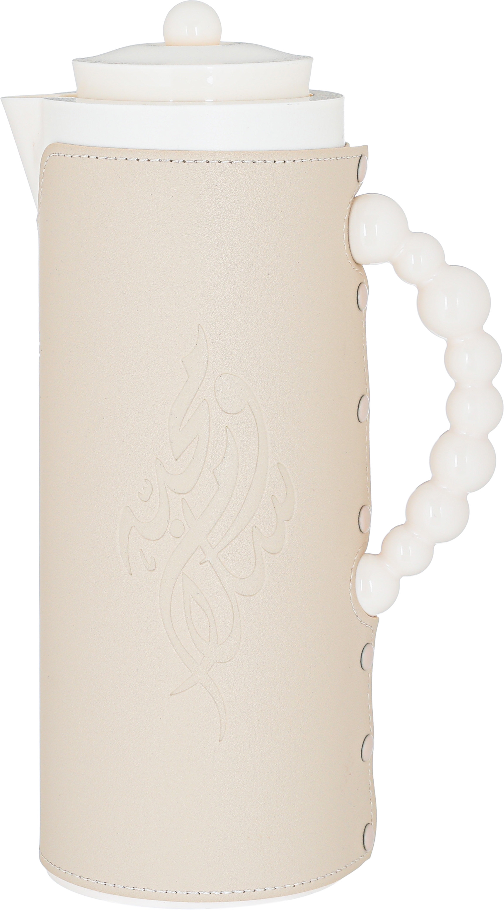 Al Saif Gallery Royal 7 glass thermos, 1 liter, plastic outer shell with leather cover - white product image