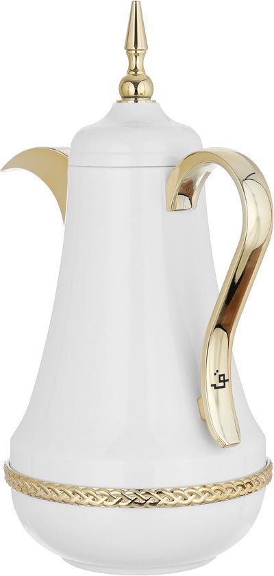 Al Saif Gallery Nouf thermos set, 0.7 / 1 liter, 2 pieces, thermal glass inner container, stainless steel outer shell - golden white product image 4
