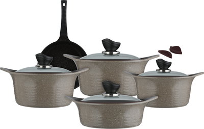 طقم قدور كوري جرانيت تورنادو، 9 قطع، غطاء زجاج - كابتشينو منقط product image 2