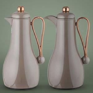 Al Saif Gallery Gheem Thermos Set, 2 Pieces, 1/1 Liter, Glass Inner Container, Gold Handle - Cappuccino product image