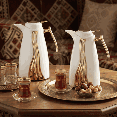 طقم ترامس كارما السيف غاليري، 1/1 لتر، قطعتين، حافظة داخلية زجاج حراري، نقش ذهبي - أبيض product image 2