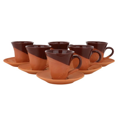 طقم فناجين قهوة تركي مع صحون فخار السيف غاليري، 6 قطع - بني product image 2