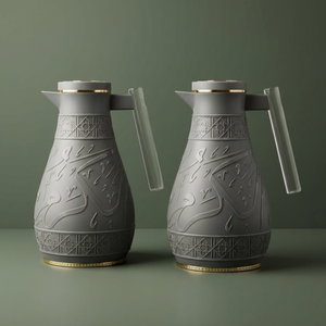 Al Saif Gallery Karam thermos set, 1/0.65 liter, Islamic pattern, thermal glass inner shell, plastic outer shell - gray product image