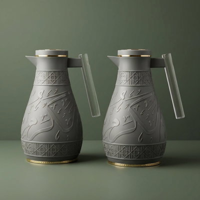 طقم ترامس كرم السيف غاليري، 1 / 0.65 لتر، نقش إسلامي، حافظة داخلية زجاج حراري - رمادي product image 1