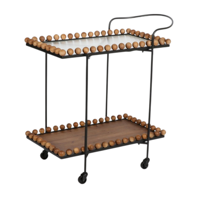 Metal And Wood Serving Trolley, 84×40×70 Cm, 2 Shelves, 360 Swivel Casters - Black/Brown product image 3