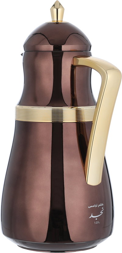 Al Saif Gallery Najd Thermos Set, 1/1 Liter, Inner Glass Container, Stainless Steel Outer Body - Gold Brown product image 8