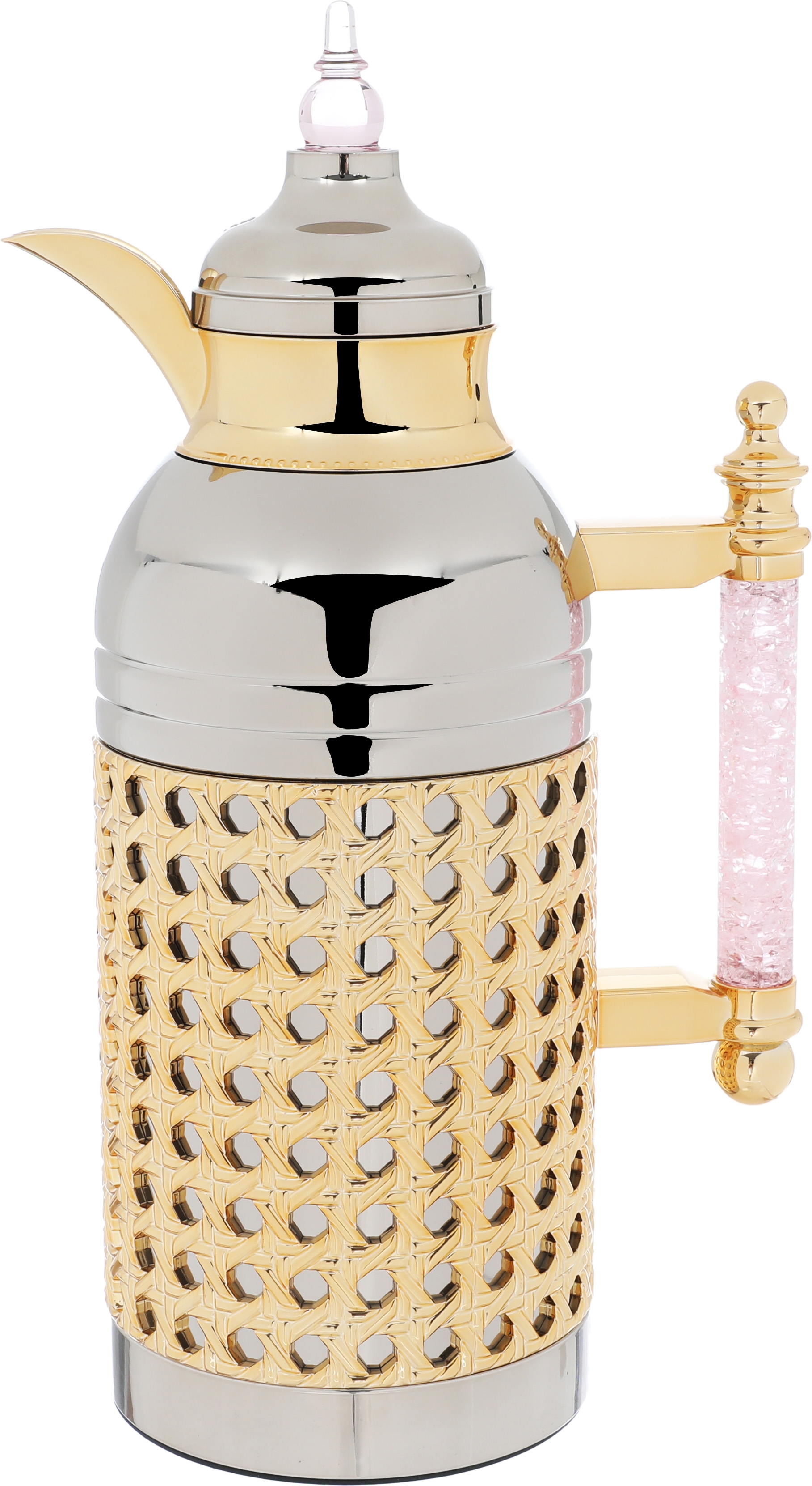 Al Saif Gallery Sarah thermos set, 1 liter, crystal handle, thermal glass inner case, steel outer case - silver gold product image 6