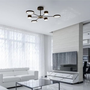 Modern aluminum and glass chandelier, 6 rings, 3000K, 32W - Black product image 2