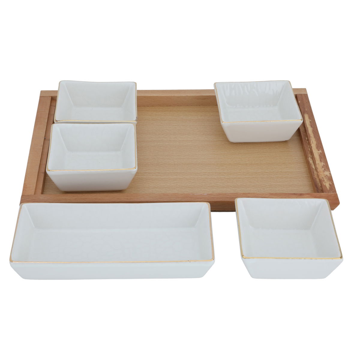 Al Saif Gallery porcelain yogurt set, with wooden stand and lid - white product image 2