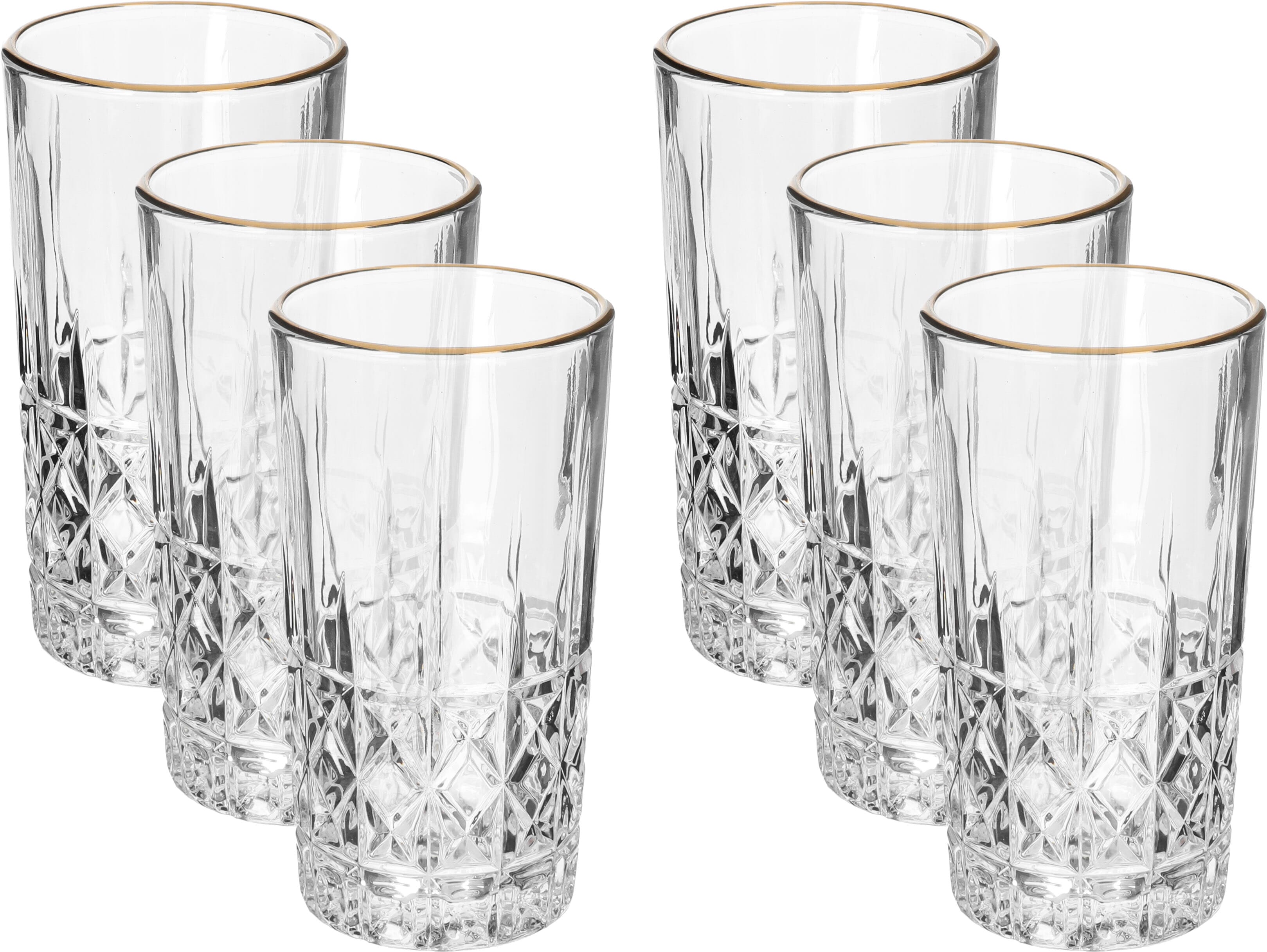 Al Saif Gallery glass water cups set, 350 ml, with golden font, 6 pieces - transparent product image