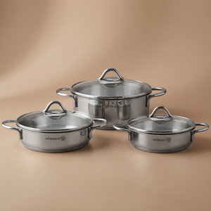 Korkmaz Tombek Piccata Stainless Steel Cookware Set, 6 Pieces, Glass Lid - Silver product image
