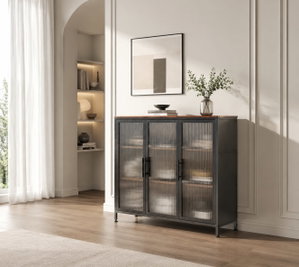 Modern buffet made of MDF wood and metal, 110×105×35 cm - Black brown product image
