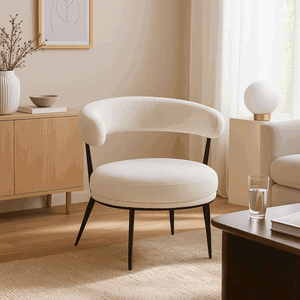 Modern Metal Chair, 75×55×45 Cm, Boucle Fabric And Foam - White product image 2