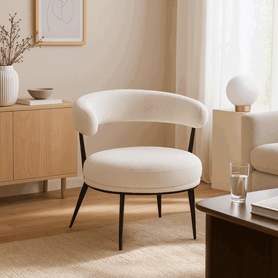 Modern Metal Chair, 75×55×45 Cm, Boucle Fabric And Foam - White product image 2