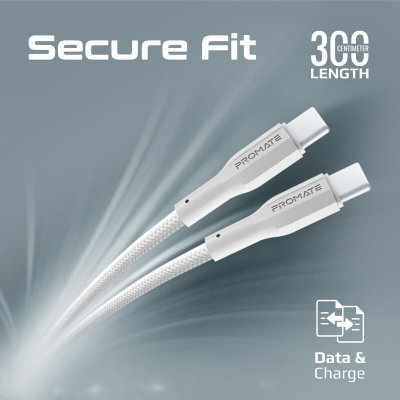 Promate Xcord-CC300 Silicone Power Cable, Type-C, 60W, 3m Length - White product image 3