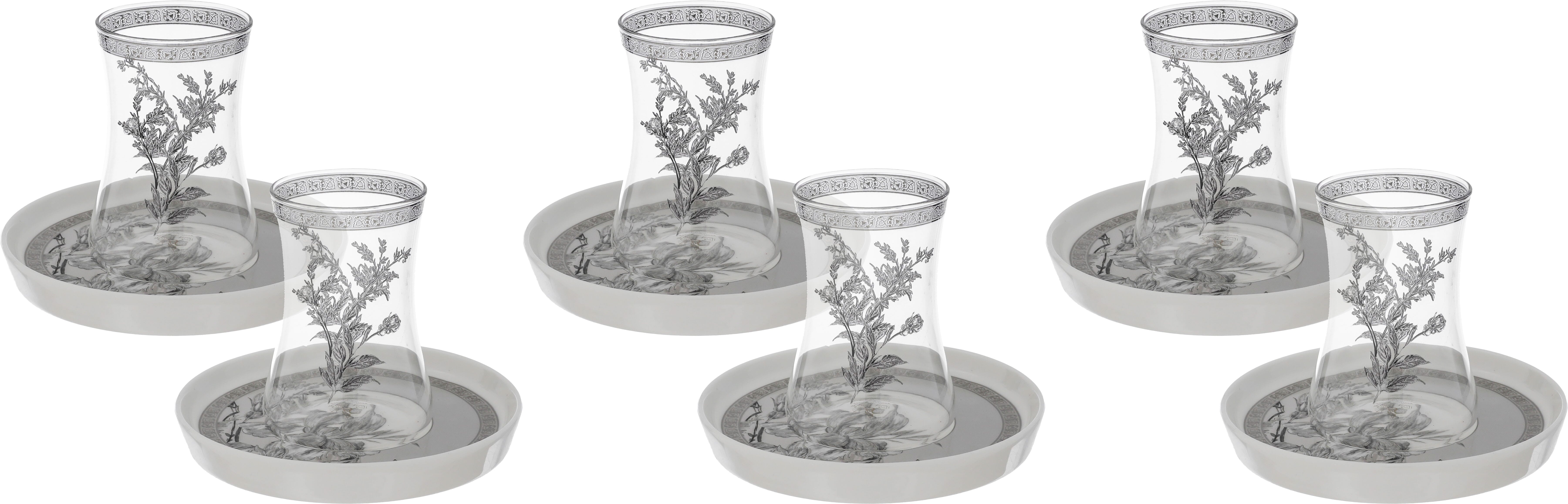Al Saif Gallery Tea Cup Set with Glass Plate, 12 Pieces, 200 ml - Clear White product image 1