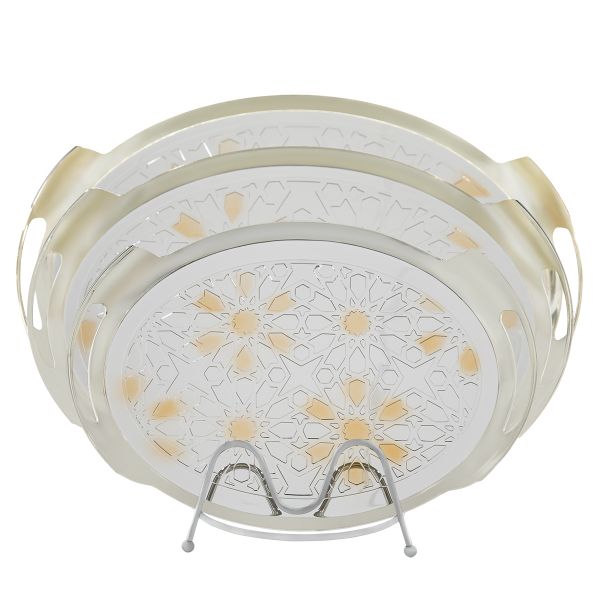 Al Saif Gallery steel tray set, 3 pieces, oval, gold-silver engraved product image