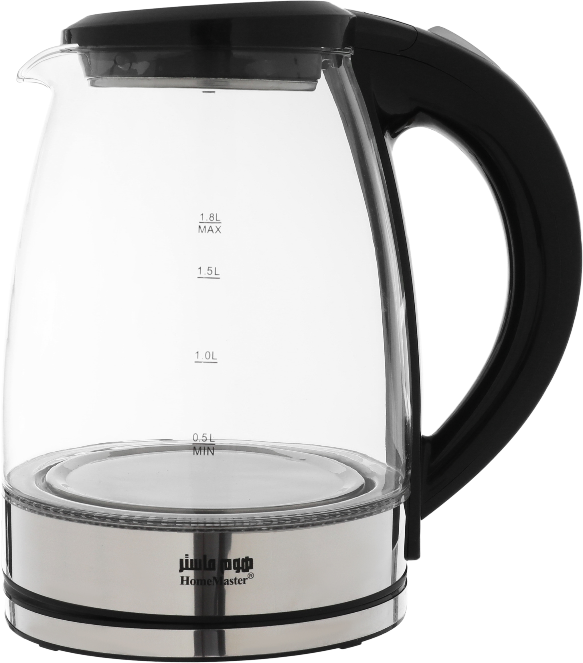غلاية كهربائية زجاج هوم ماستر، 1500 واط، 1.8 لتر، HM-534 - شفاف أسود product image