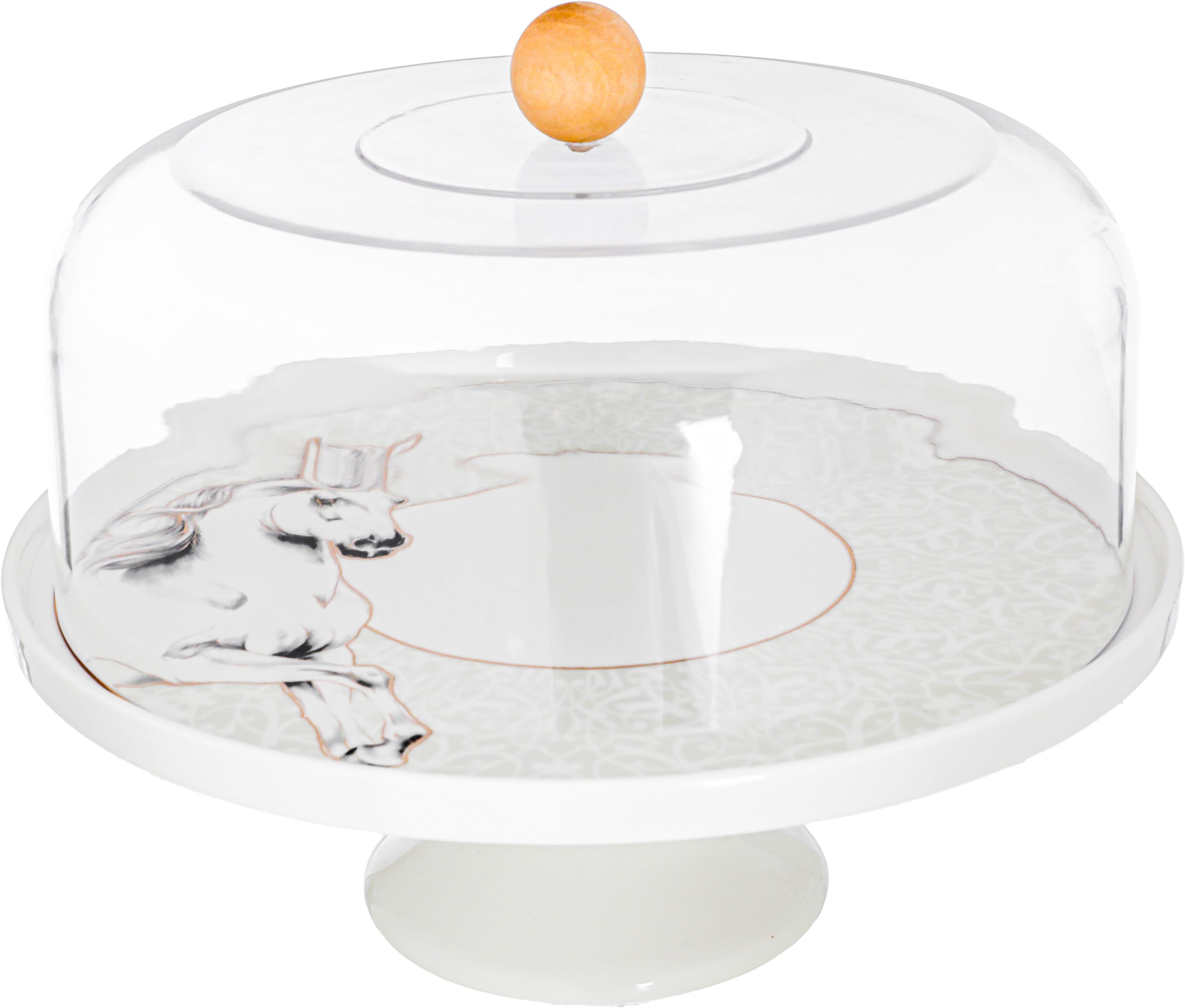 Al Saif Gallery porcelain cake stand, plate, acrylic cover, 9 pieces - white product image 4