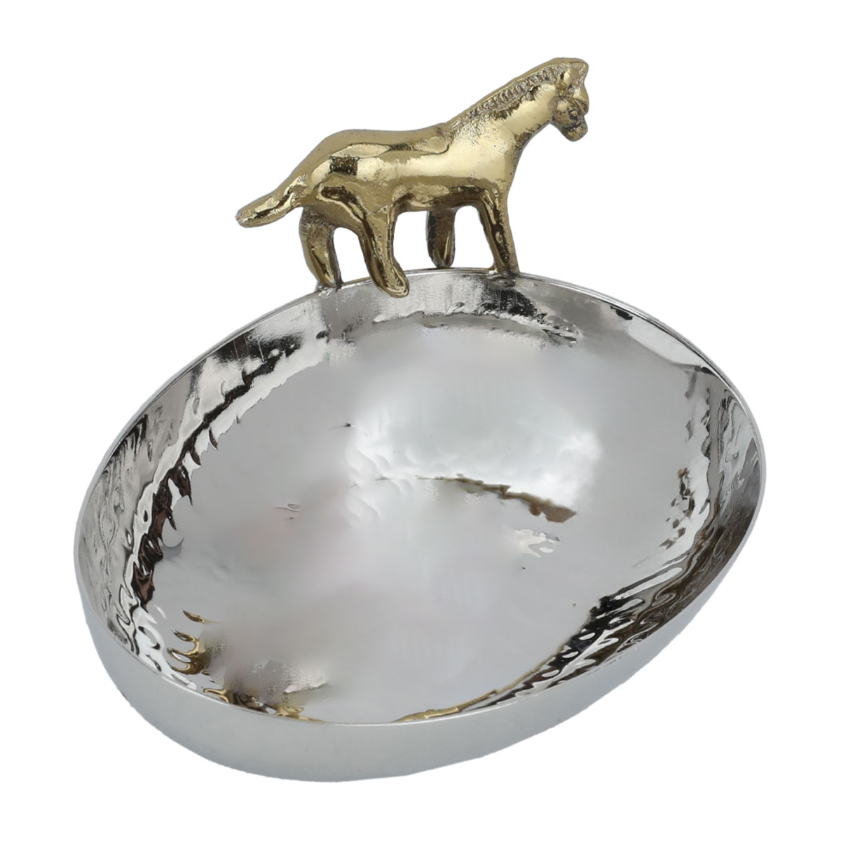 Al Saif Gallery steel serving plate with a golden horse edge, 12x8x2.5 cm, oval - silver product image 2