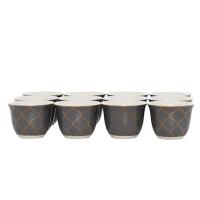 Al Saif Gallery Porcelain Arabic Coffee Cups Set, 12 Pieces - Golden Gray product image 2
