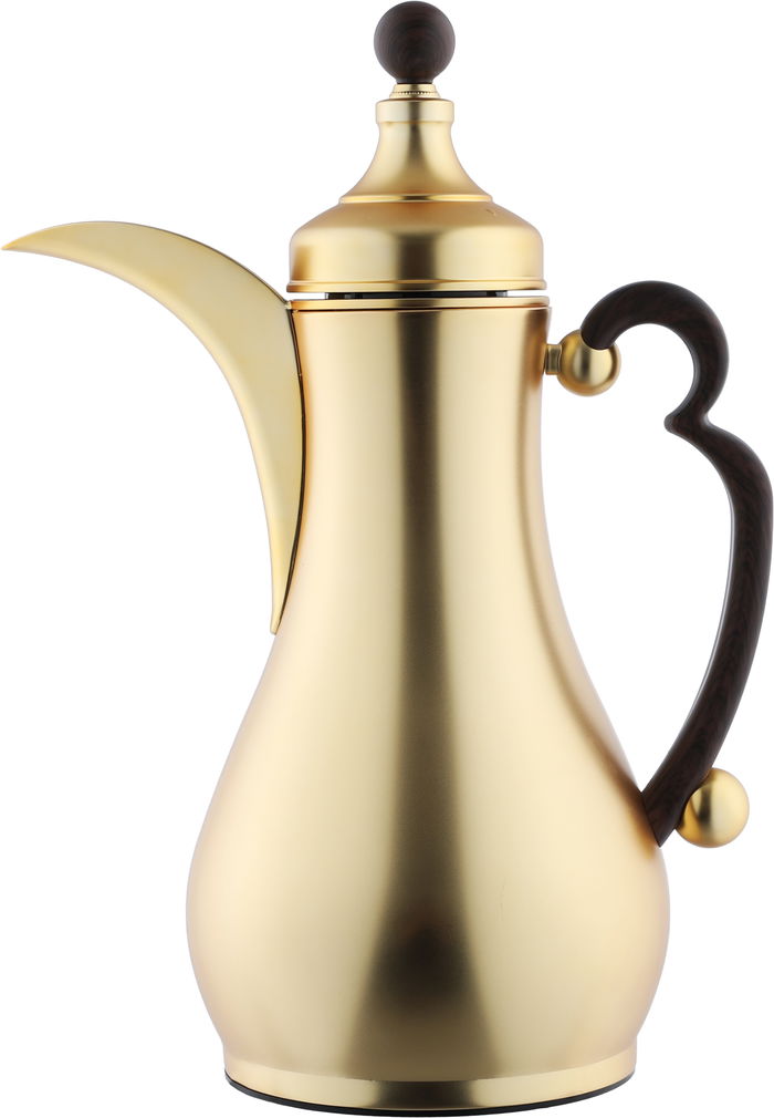 Alsaif Gallery Al-Asalah Thermos Set, 1/1 liter, glass interior, stainless steel exterior, dark wooden handle, press - gold product image 6