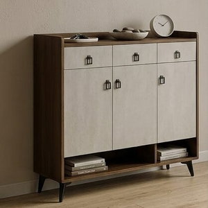 خزانة احذية خشب MDF، 32×120×100 سم، 3 ابواب - بني رمادي product image