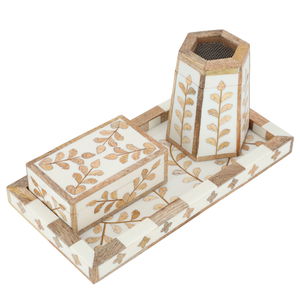 طقم مبخرة خشب، 30x16x12.5 سم، 3 قطع - بيج بني product image