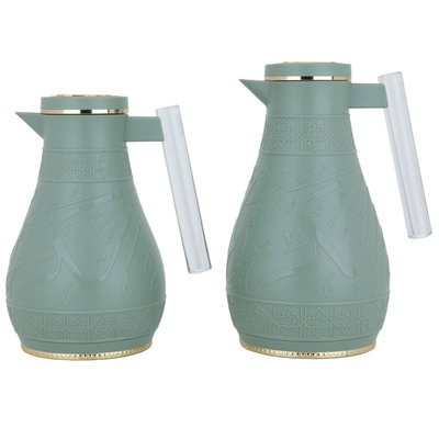 Al Saif Gallery Karam thermos set, 1/0.65 liter, Islamic pattern, thermal glass inner shell, plastic outer shell - green product image 4