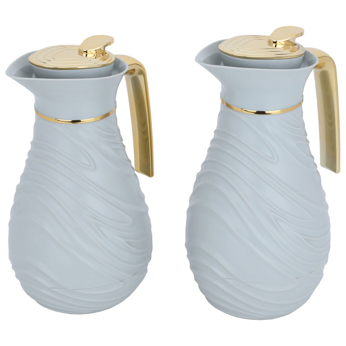 Al Saif Gallery Noor thermos set, 1/0.75 liter, golden handle, glass inner container, plastic outer shell - white product image 2