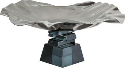 ستاند تقديم ستانلس استيل السيف غاليري، 30x30x13 سم، قاعدة مربع زجاج، مموج - أسود product image 2