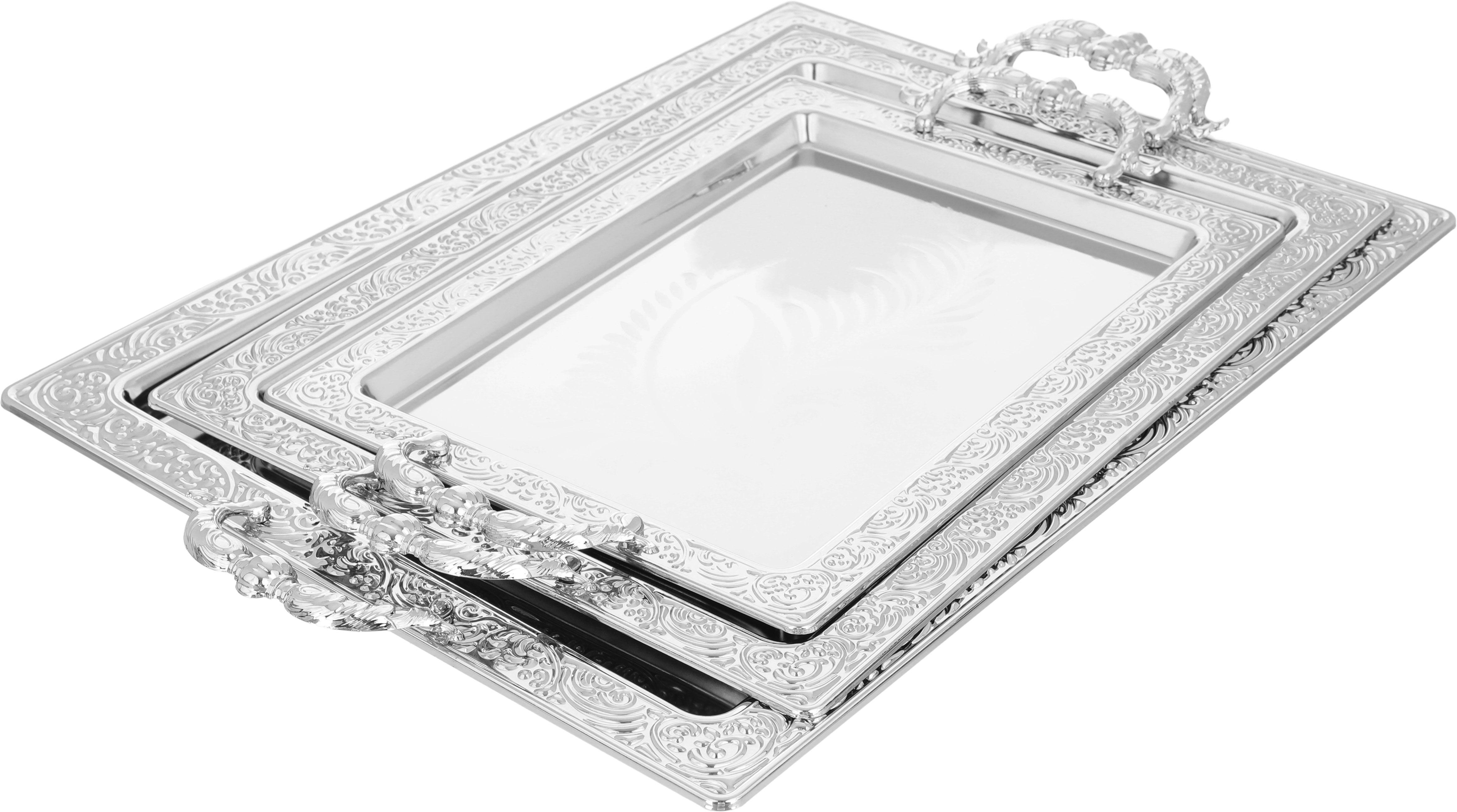طقم طوفريات هند استيل بحواف منقوشة السيف بلص، 3 قطع، مستطيل - فضي product image