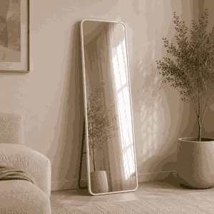 مراية ستاند زجاج، 160×40 سم، ستاند معدن - ابيض product image