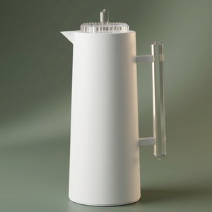 Glory Lean Thermos, 1 Liter, Glass Inner Container, Push Button, Transparent Handle - White product image