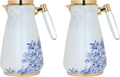 Al Saif Gallery Victoria thermos set, 1/0.75 liter, thermal glass inner container, steel outer shell - golden white product image 2