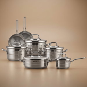 طقم قدور ستانلس ستيل استرون كوركماز، 12 قطعة - فضي product image