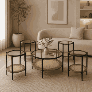 طقم طاولات زجاج و معدن، 5 قطع - اسود بني product image